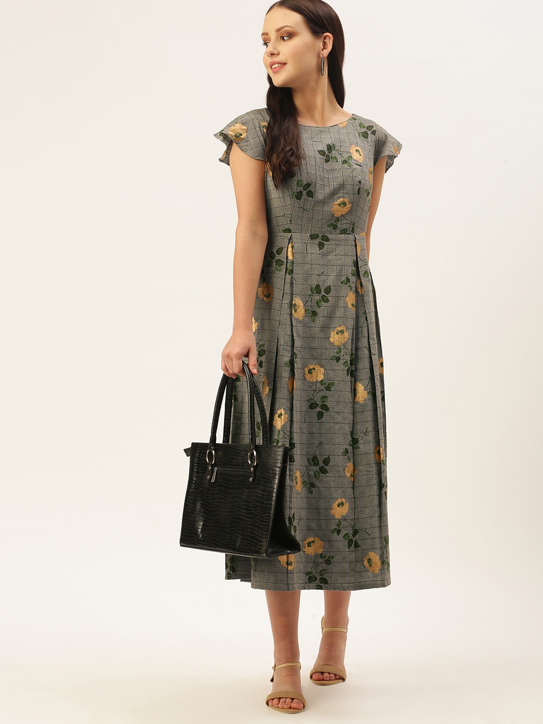 

Ethnovog Grey A-Line Midi Dress