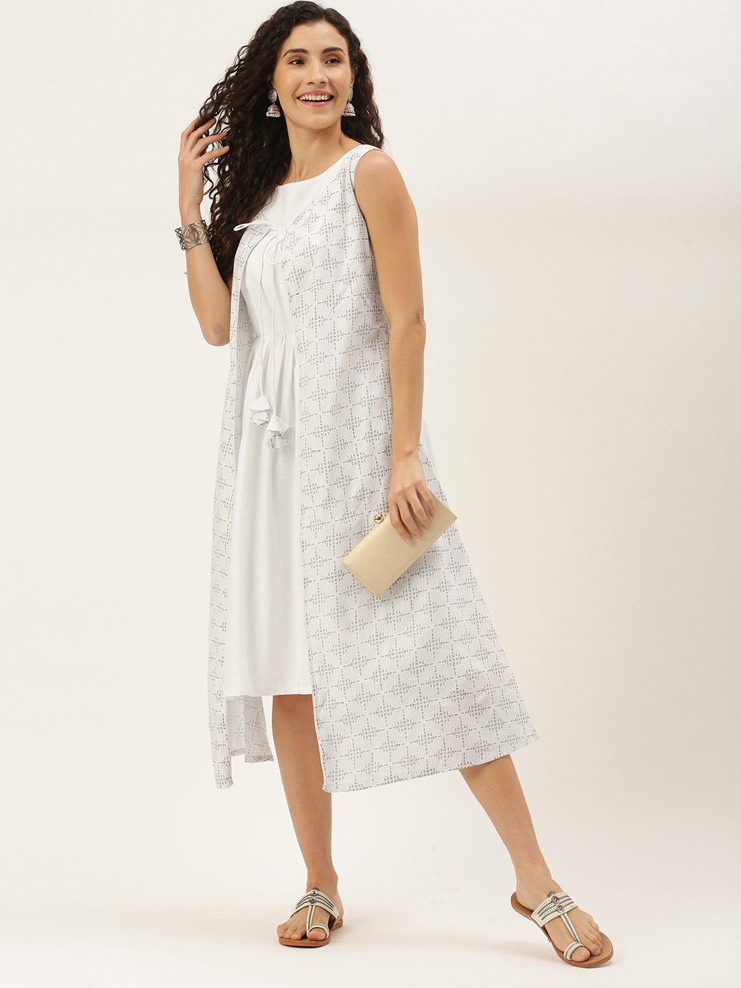

Ethnovog White A-Line Midi Dress