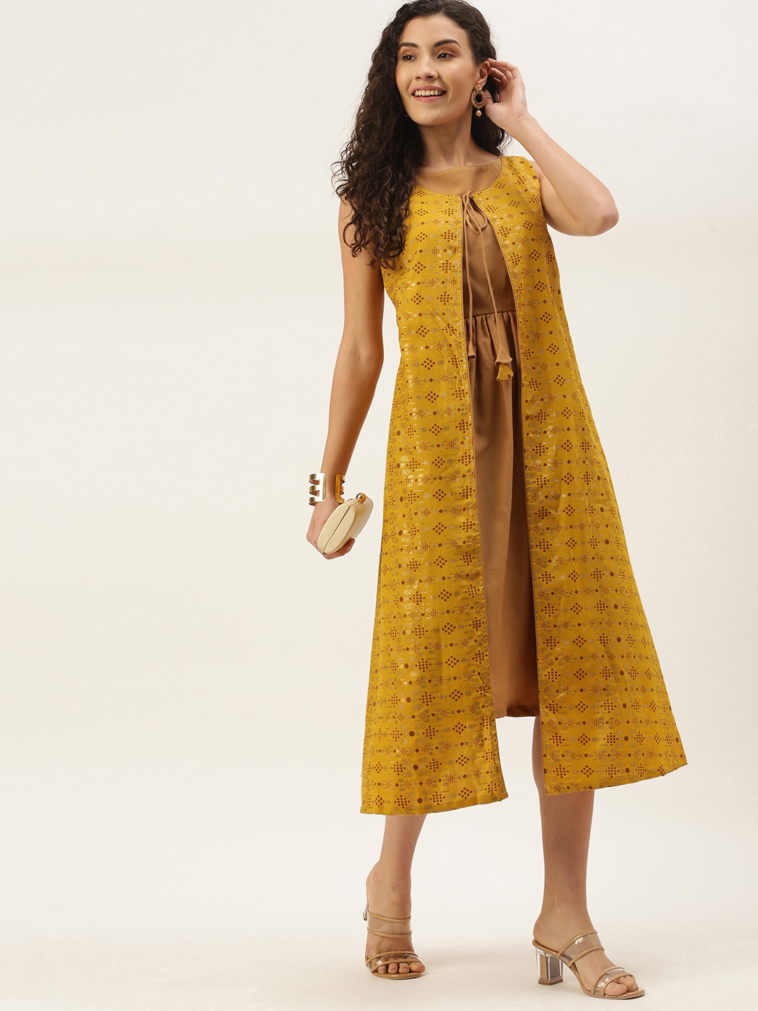 

EthnoVogue Brown A-Line Midi Dress