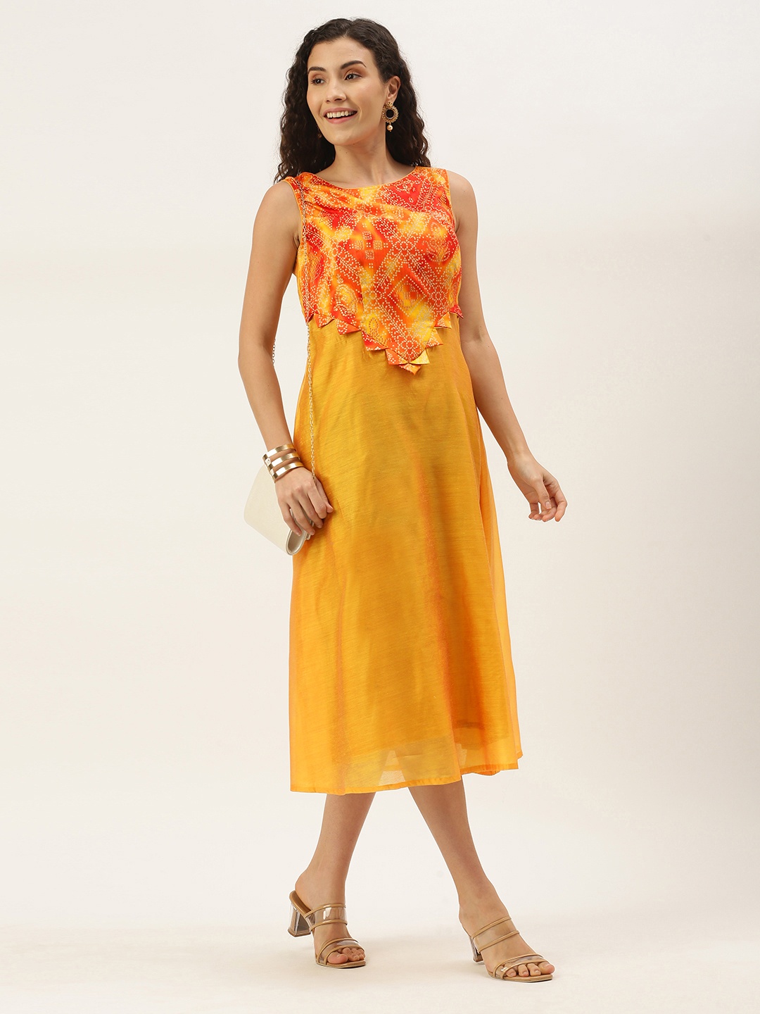 

Ethnovog Mustard Yellow A-Line Midi Dress