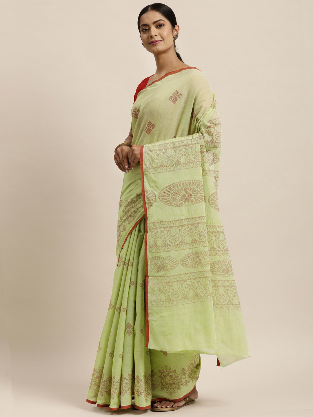 

aamna Green Ethnic Motifs Pure Cotton Saree