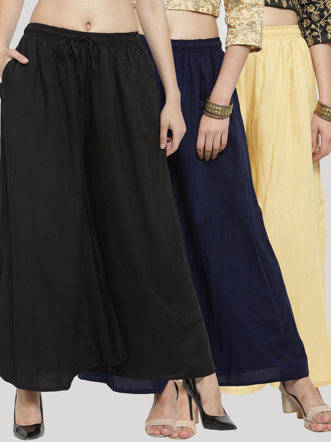 

Clora Creation Women Pack Of 3 Flared Knitted Ethnic Palazzos, Navy blue