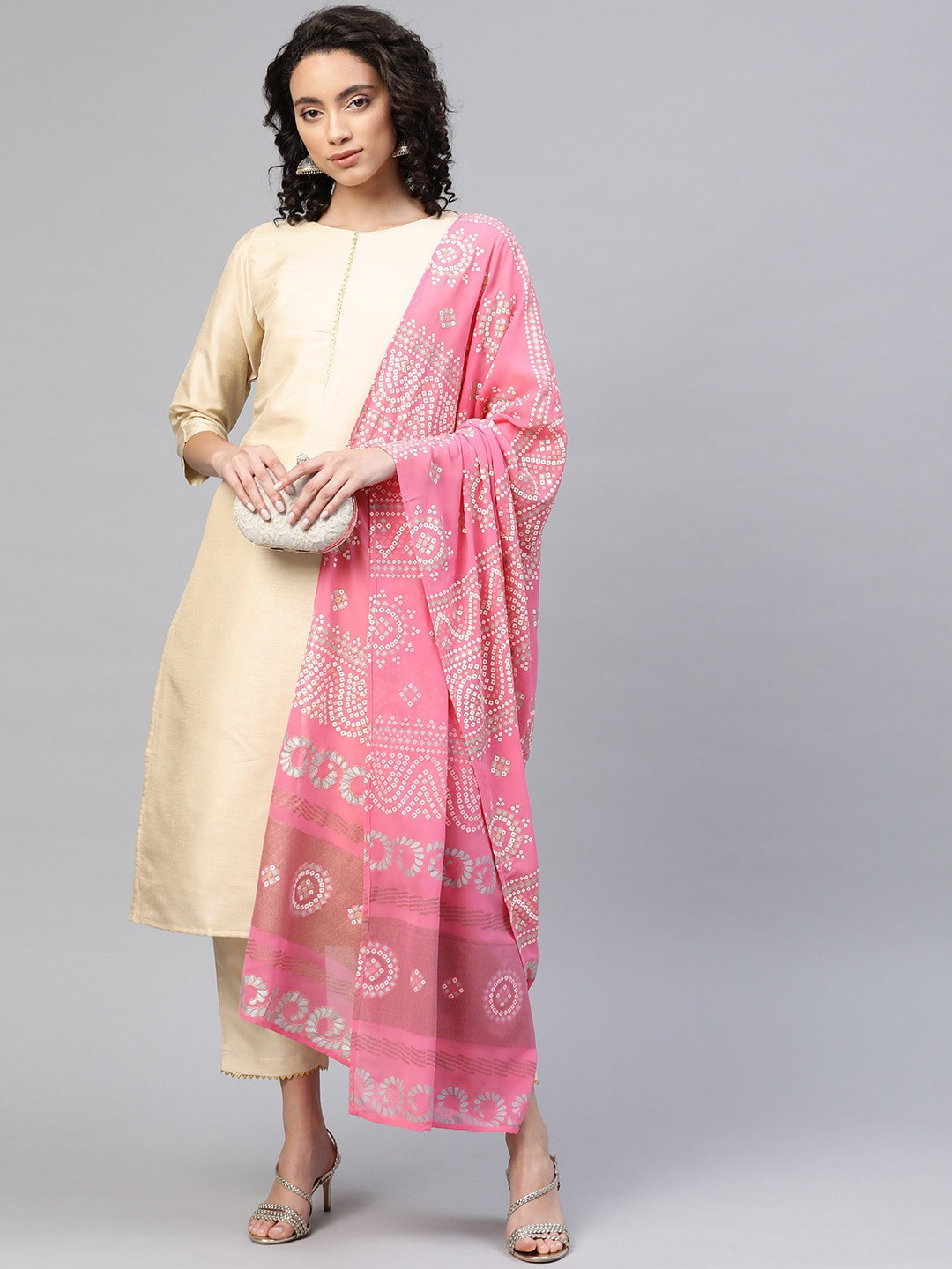 

Ahalyaa Women Golden Yoke Design Kurta with Trousers & With Dupatta, Gold