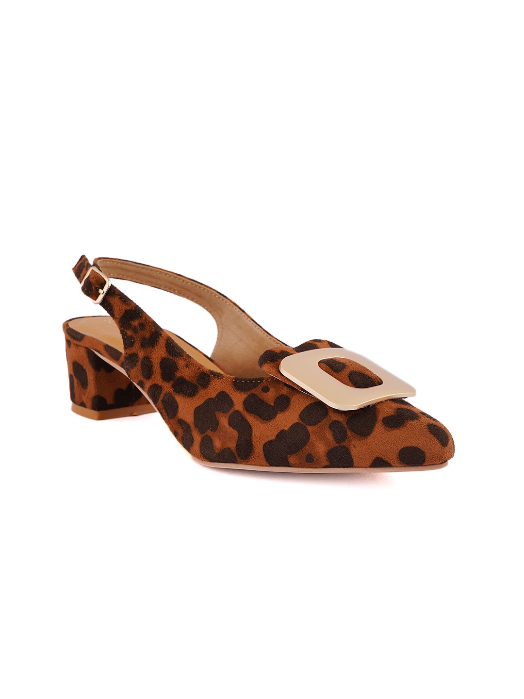 

SCENTRA Women Brown & Black Printed Block Pumps