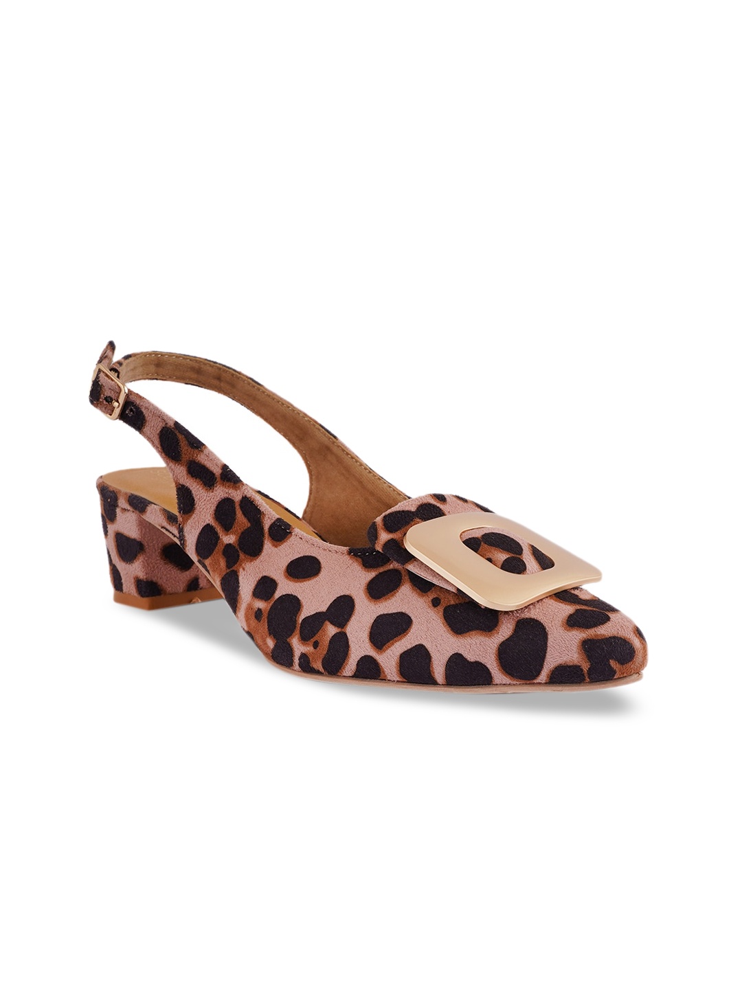 

SCENTRA Women Beige Animal Printed Block Heeled Mules With Buckles