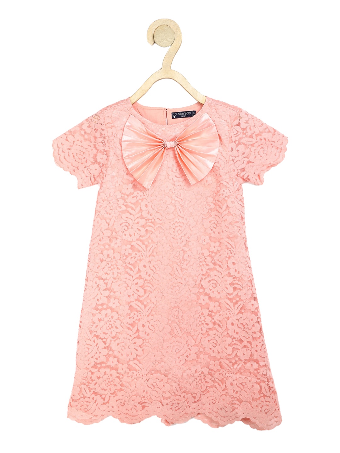 

Allen Solly Junior Girls Light Pink Self Designed A-Line Dress With Bow