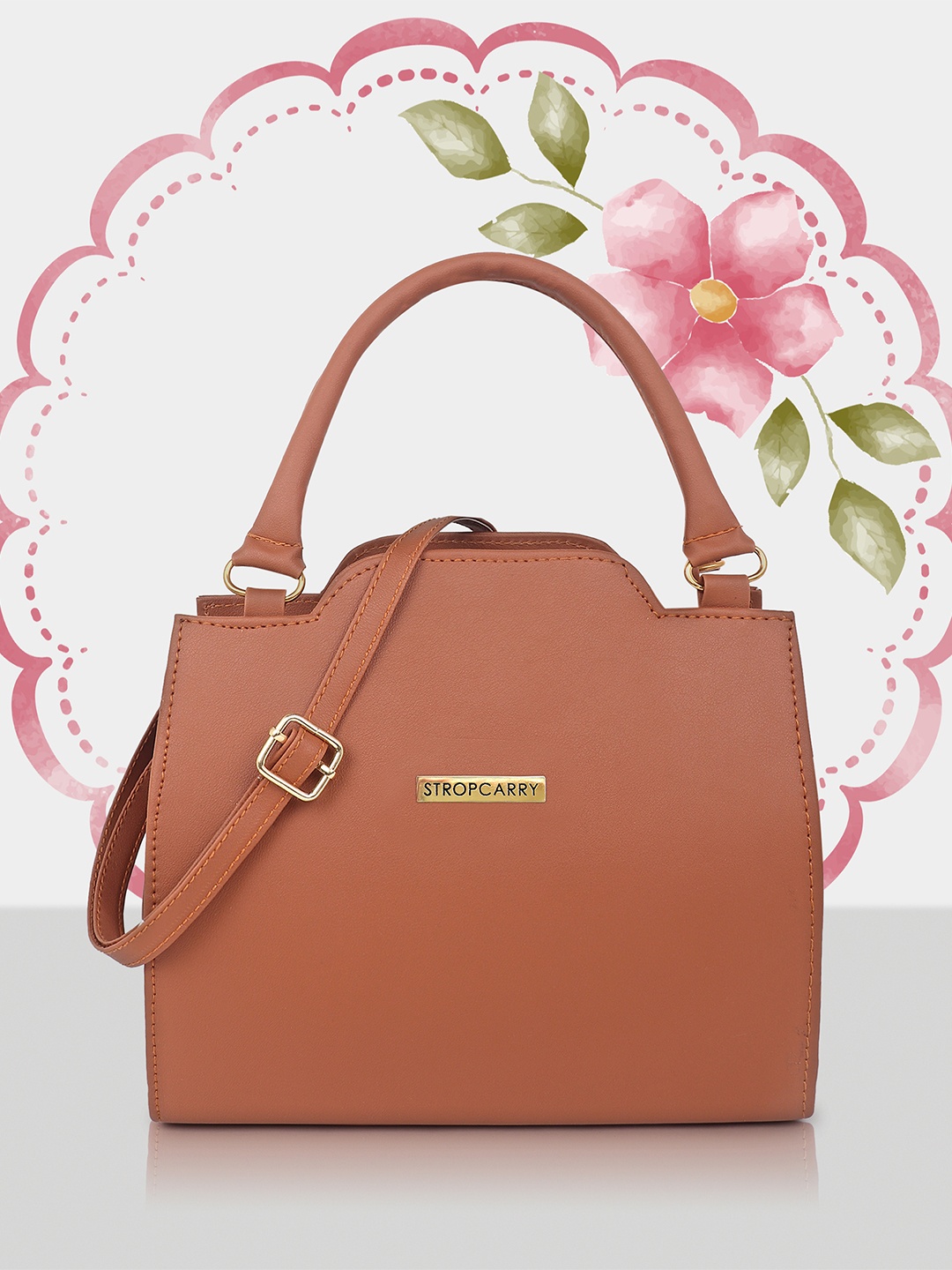 

Stropcarry Women Tan Solid Swagger Handheld Bag With Detachable String Strap