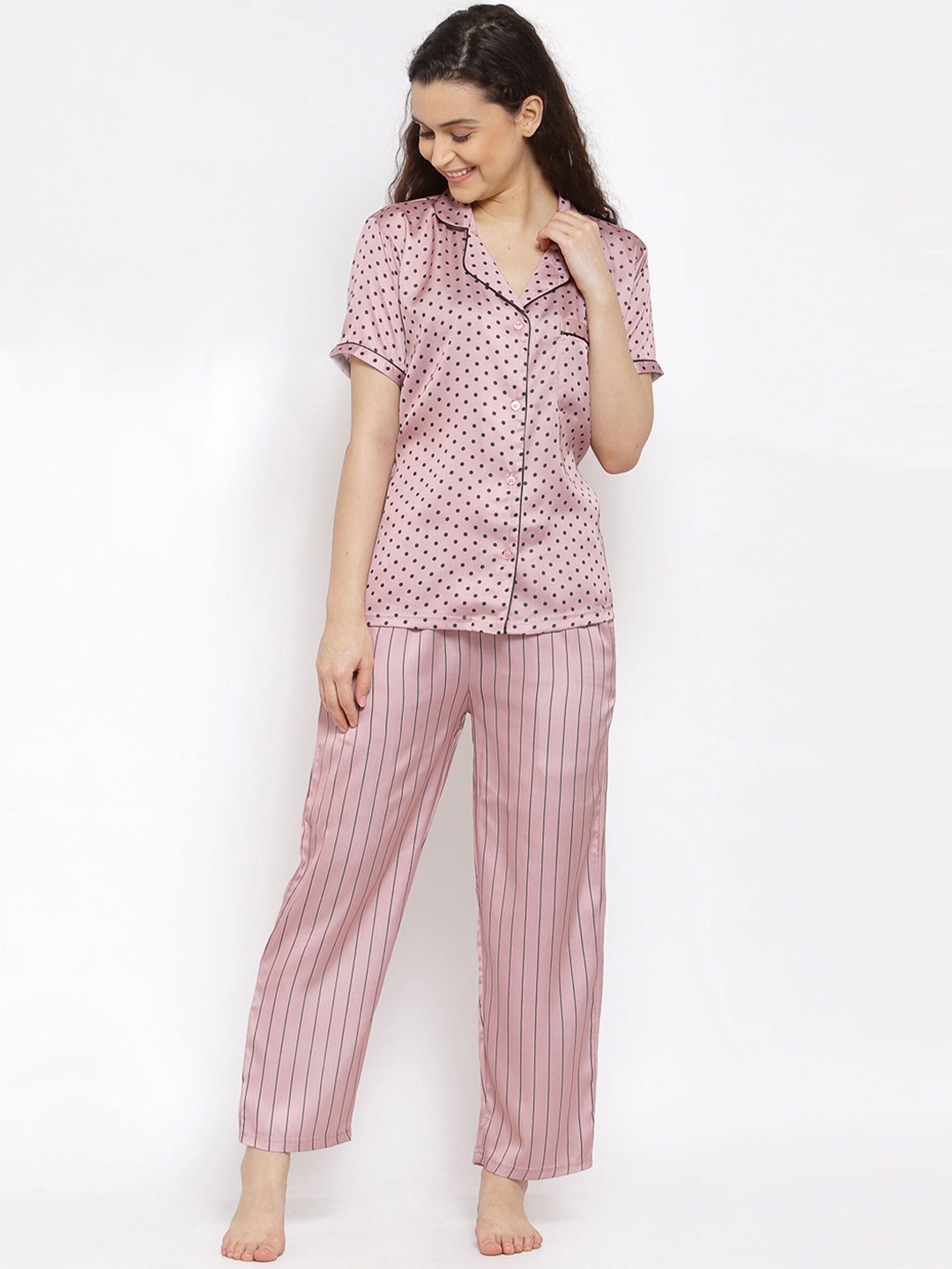 

Fasense Women Pink & Black Printed Night suit