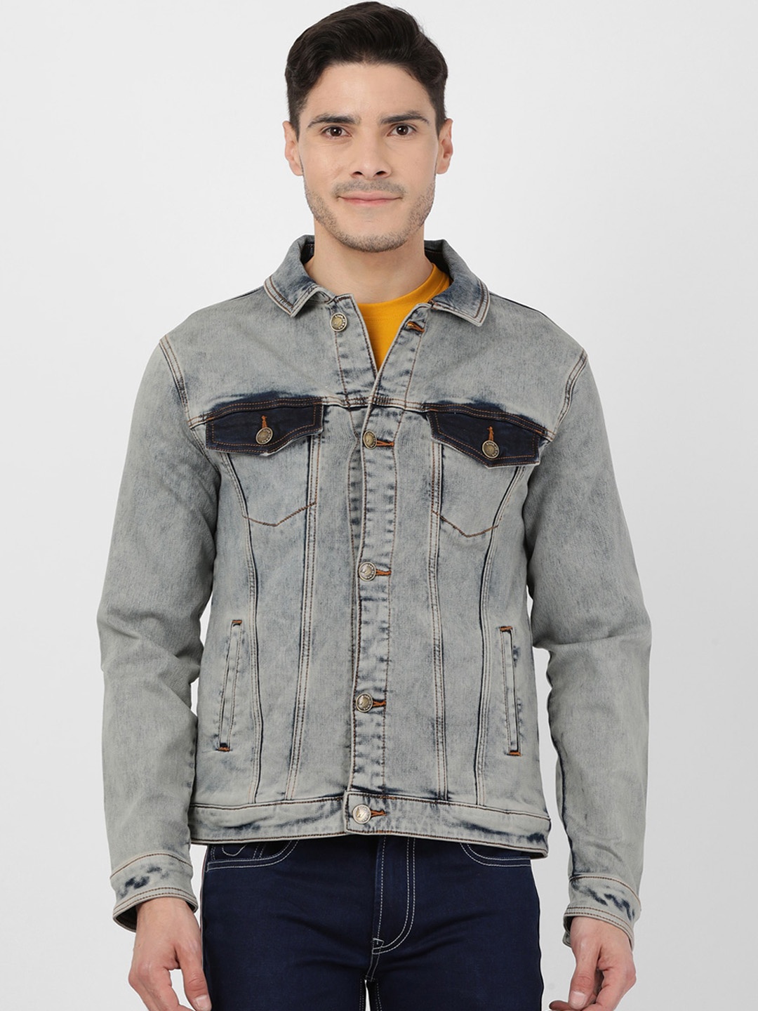 

Llak Jeans Men Blue Washed Denim Jacket