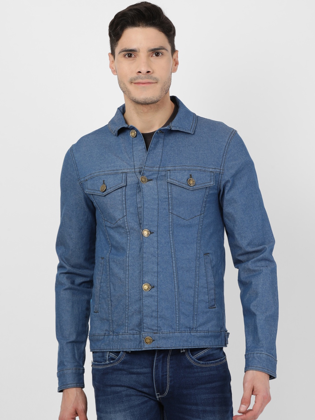 

Llak Jeans Men Blue Washed Denim Jacket