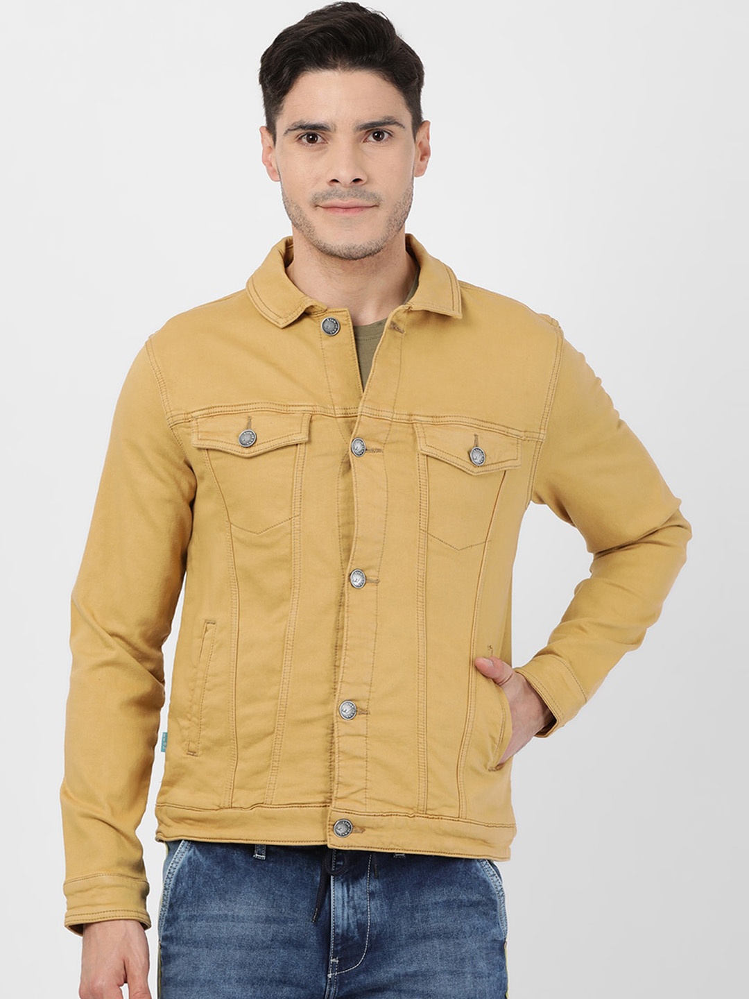 

Llak Jeans Men Khaki Solid Denim Jacket