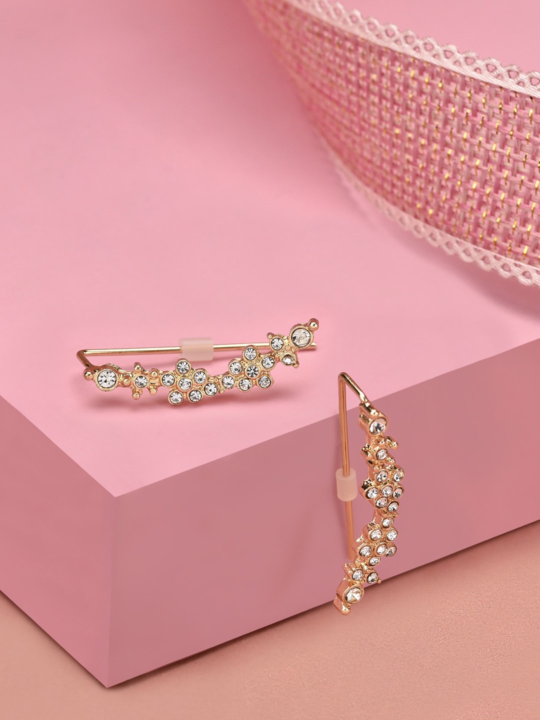 

Accessorize Gold-Toned & White Crystals Studded Contemporary Ear Cuff Earrings