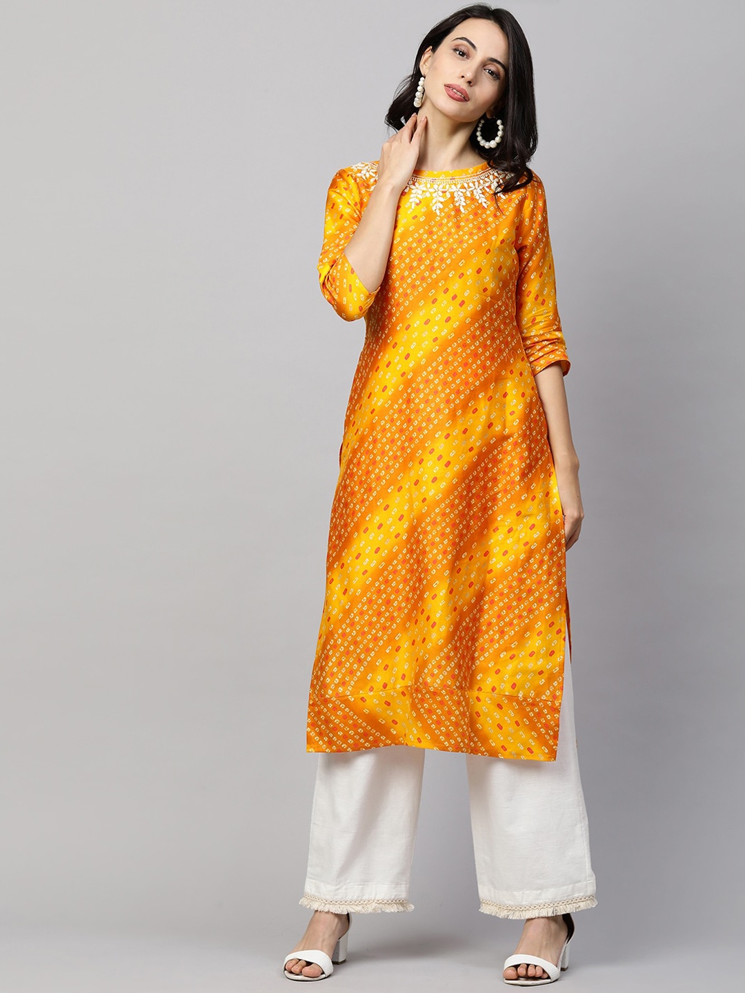 

FASHOR Women Mustard Yellow Dyed Keyhole Neck Kurta