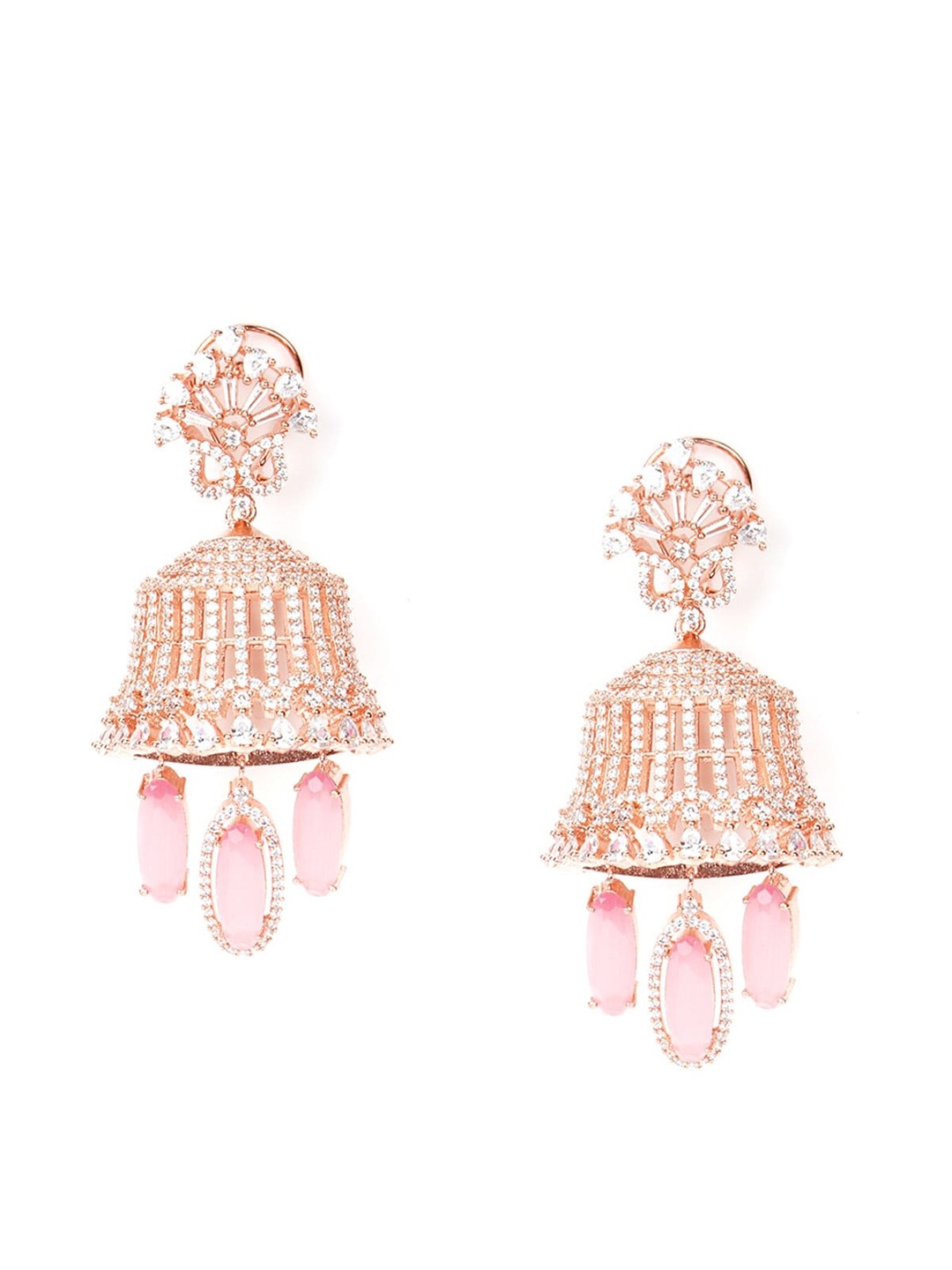 

ODETTE Women Gold-Toned Dome Shaped Jhumkas Earrings