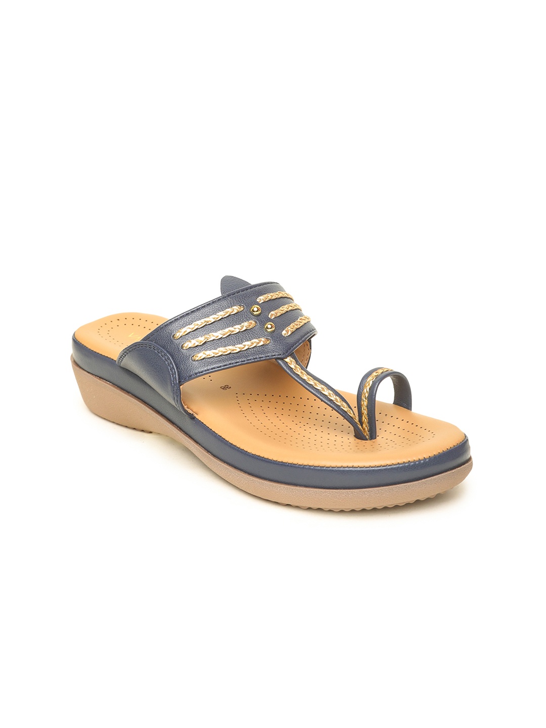 

VALIOSAA Navy Blue Embellished Wedge Sandals