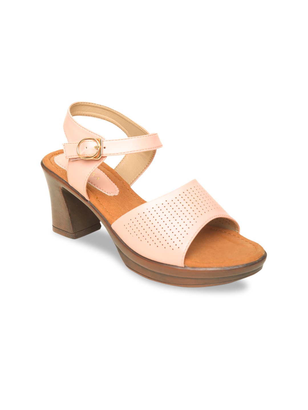 

VALIOSAA Women Pink Block Sandals with Laser Cuts