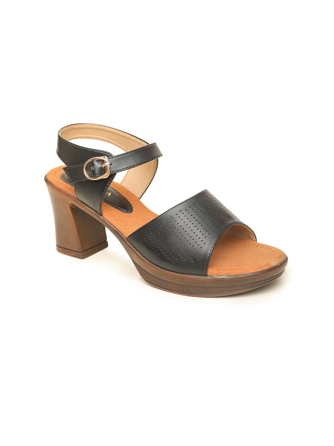 

VALIOSAA Black Textured Platform Sandals