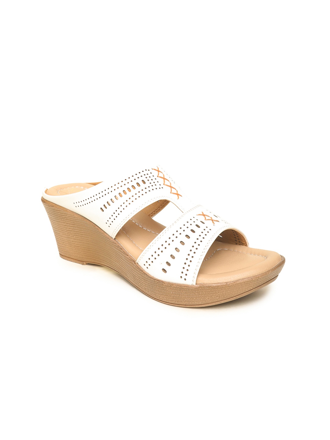

VALIOSAA White Wedge Heels with Laser Cuts