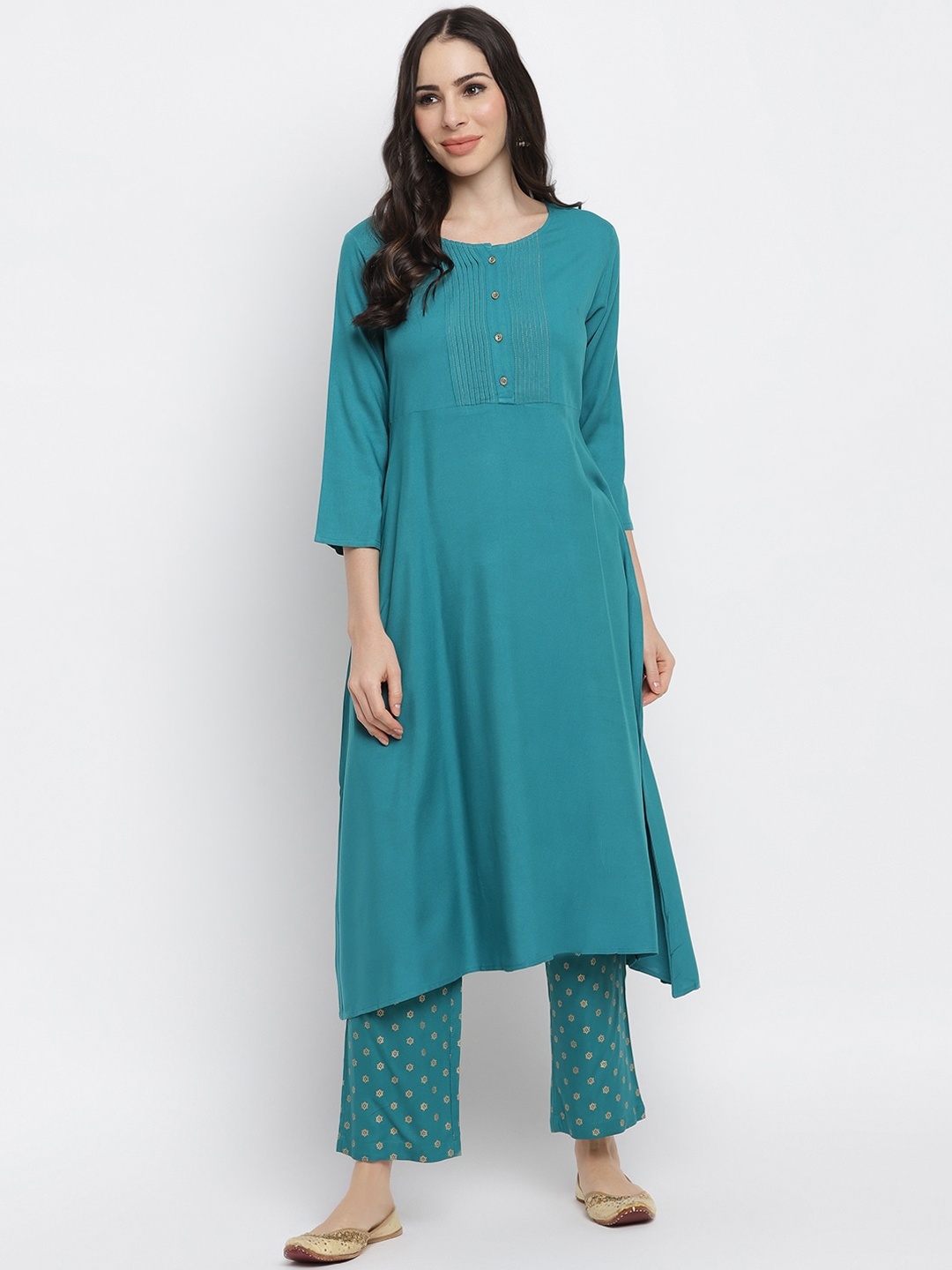 

IMARA Women Teal Panelled Liva Kurti with Trousers