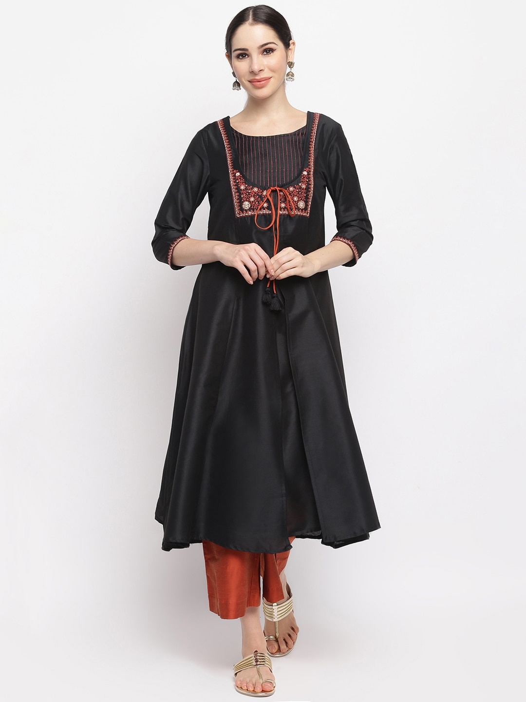 

IMARA Women Grey Embroidered Empire Kurti with Trousers & With Dupatta