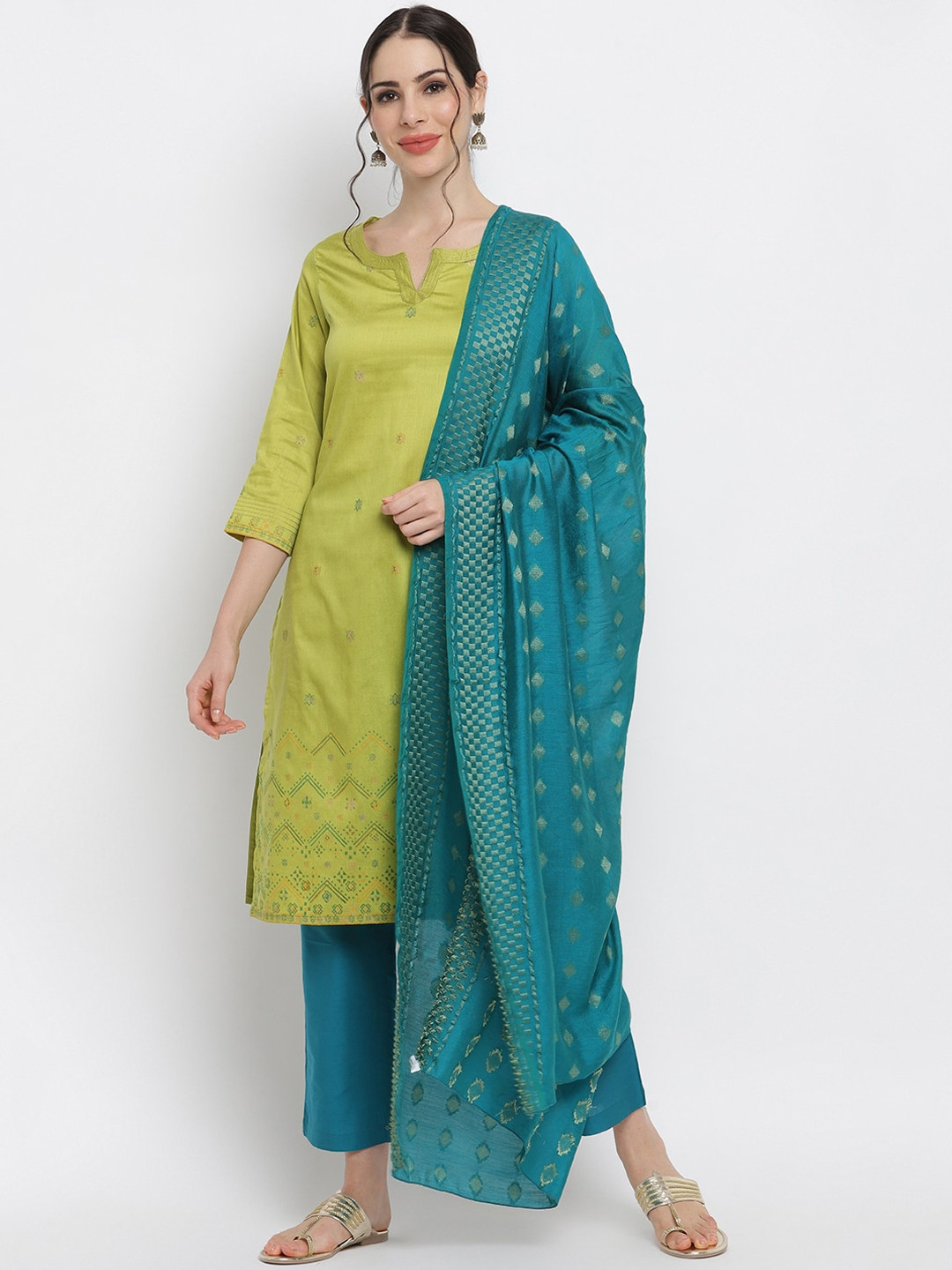 

IMARA Women Lime Green Ethnic Motifs Printed Kurta with Trousers & With Dupatta