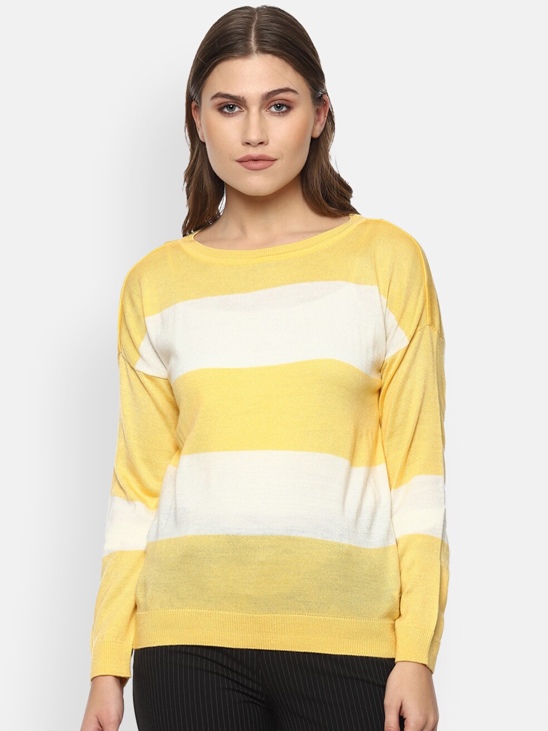 

Van Heusen Woman Women Yellow & White Striped Pullover