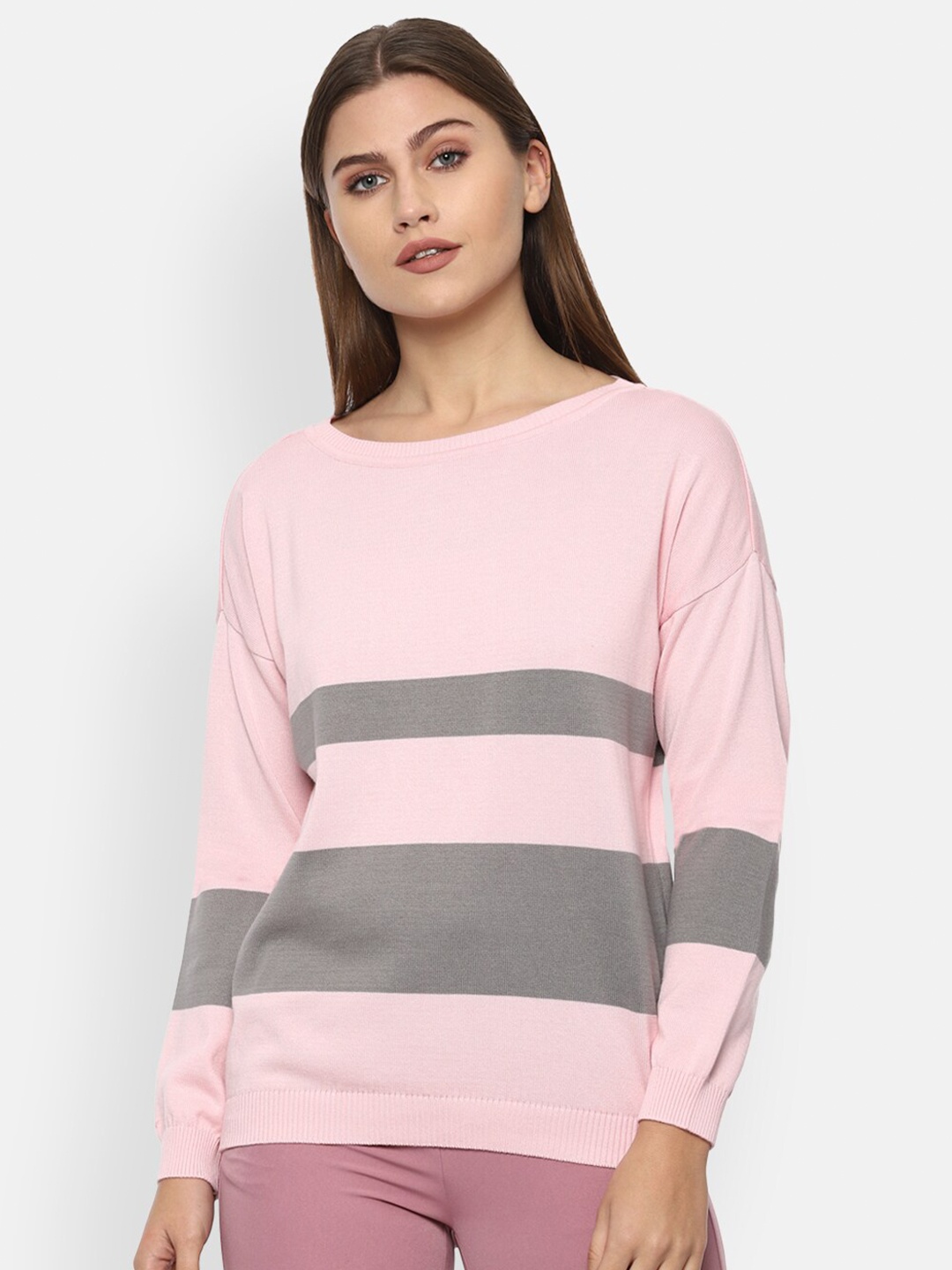 

Van Heusen Woman Women Pink & Grey Striped Pullover