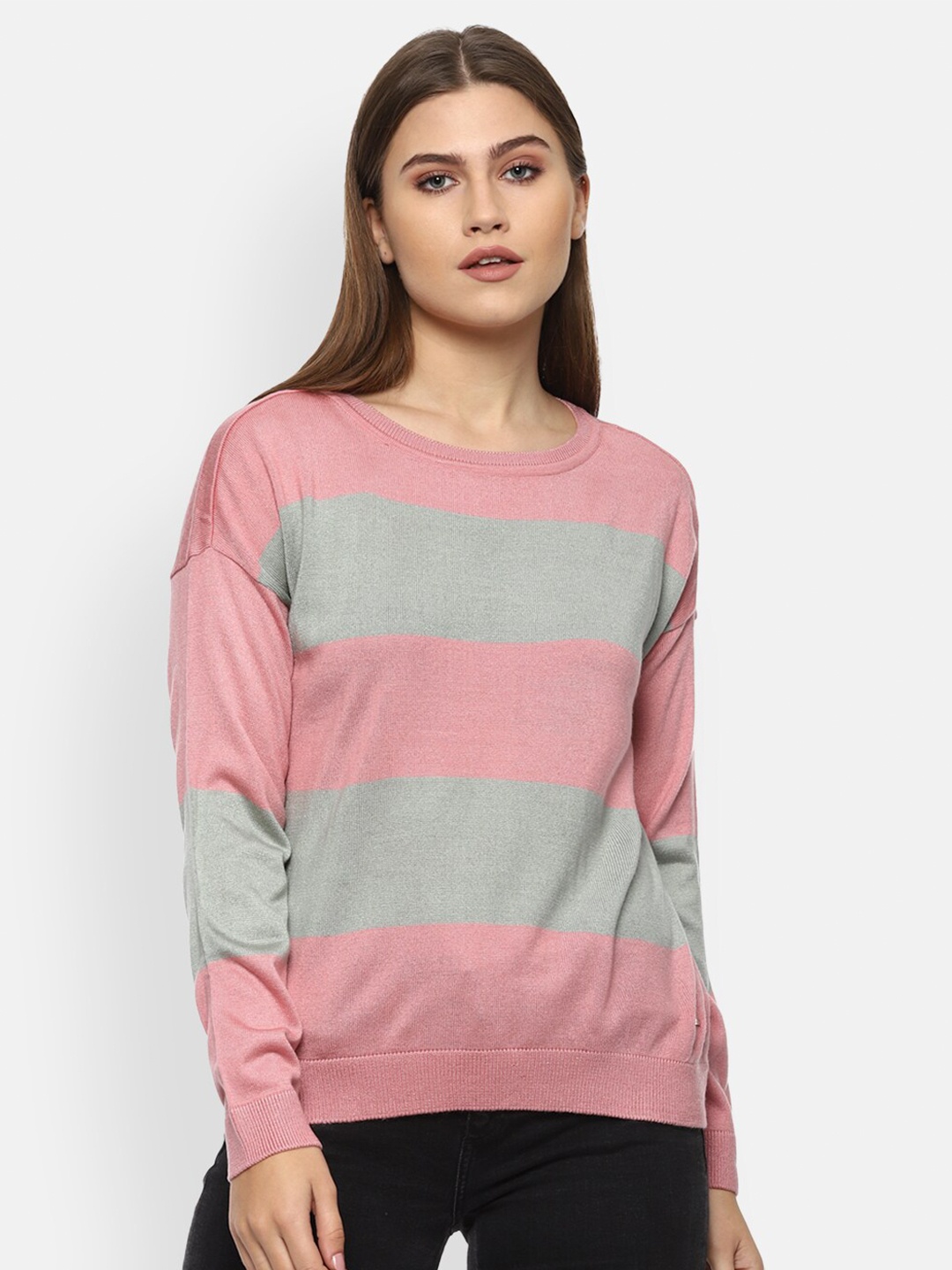 

Van Heusen Woman Women Pink & Grey Striped Pullover