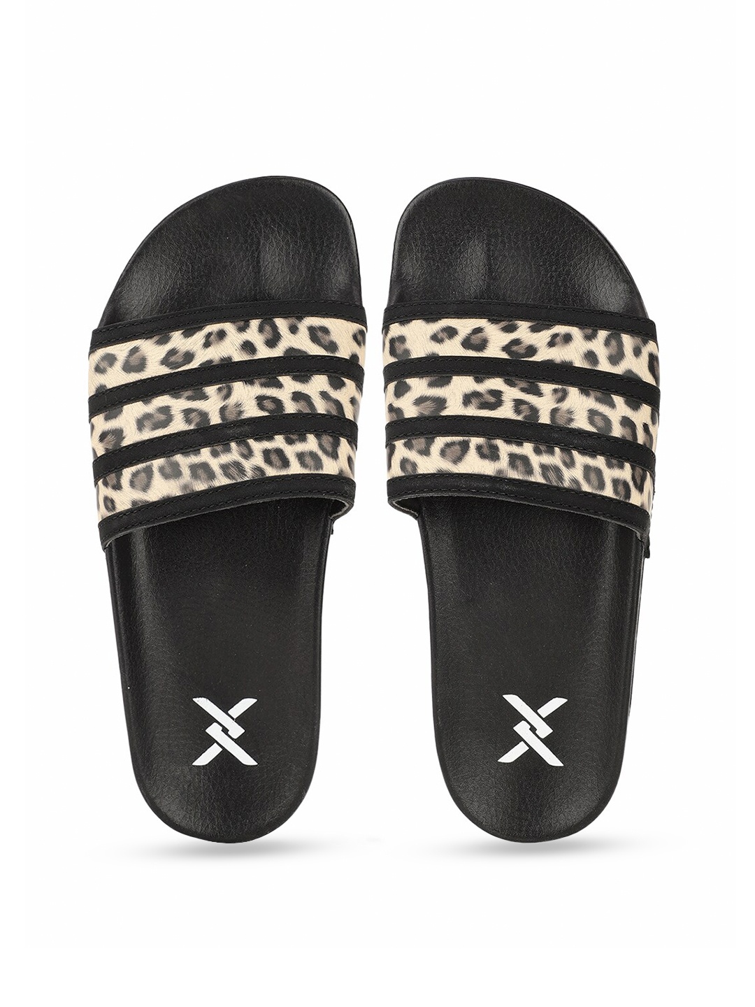 

Carlton London sports Women Black & Cream-Coloured Printed Rubber Sliders