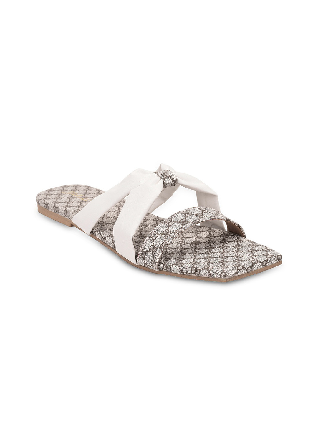 

Gibelle Women White & Grey Printed Open Toe Flats
