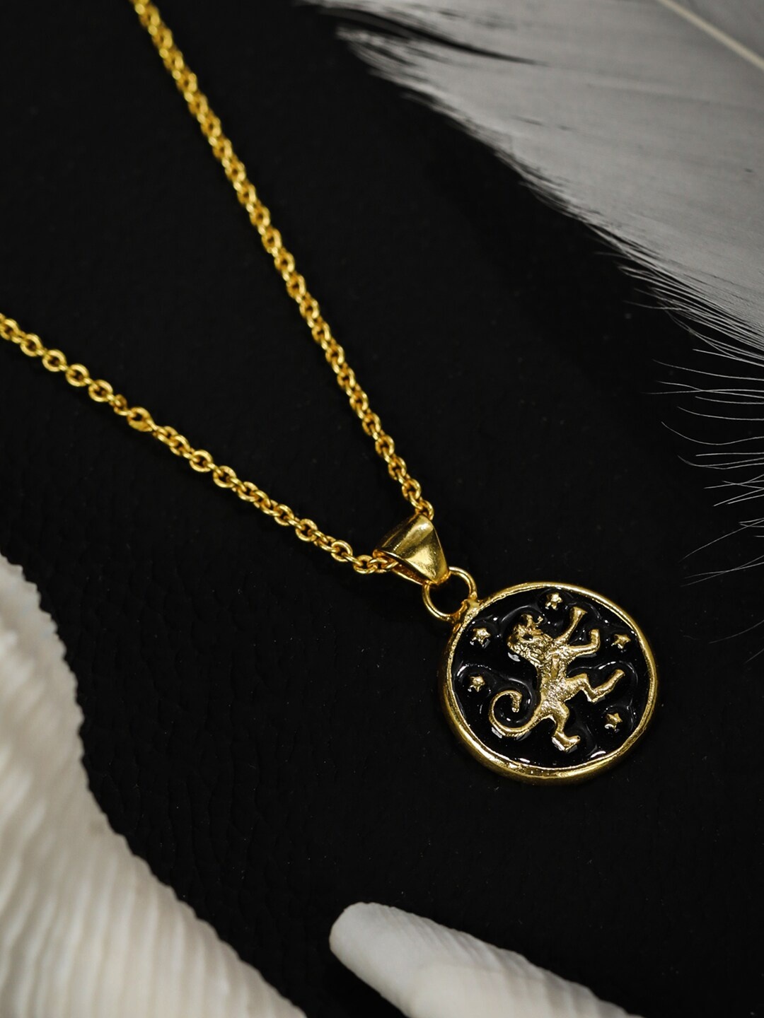 

Priyaasi Gold-Toned & Black Brass Gold-Plated Handcrafted Leo Zodiac Sign Necklace