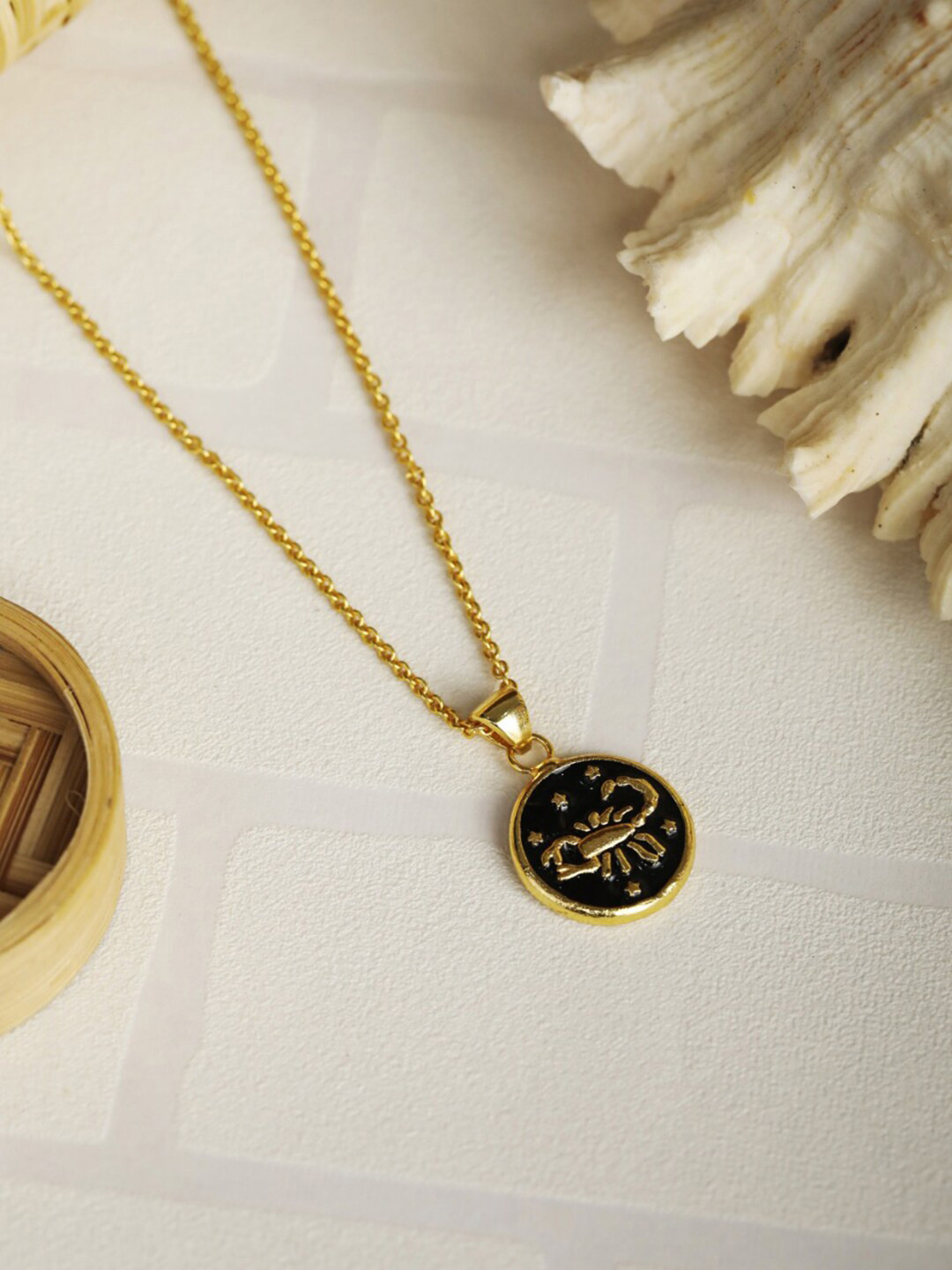 

Priyaasi Gold-Toned & Black Brass Gold-Plated Handcrafted Scorpio Zodiac Sign Necklace