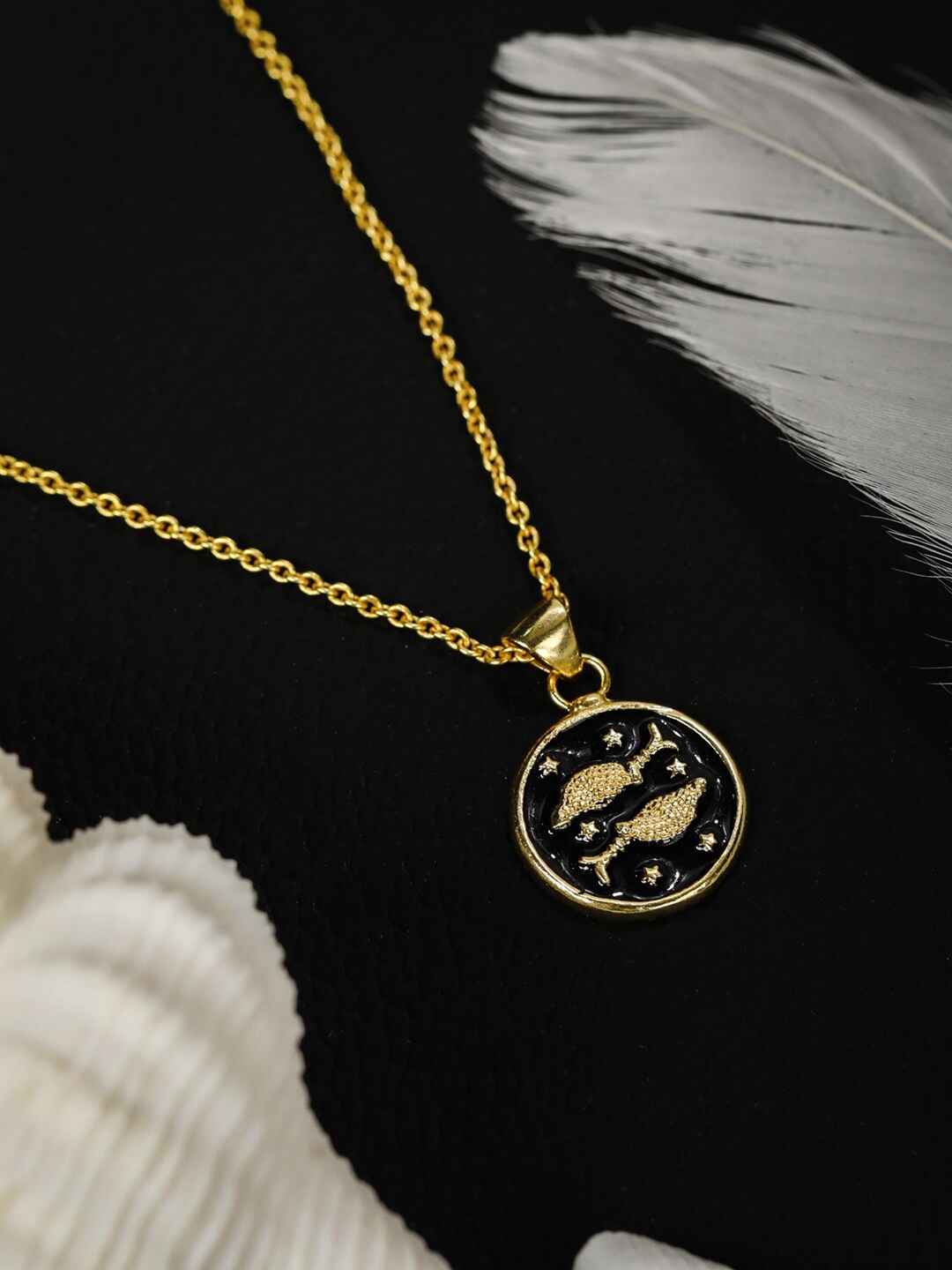 

Priyaasi Gold-Toned & Black Brass Gold-Plated Handcrafted Pisces Zodiac Sign Necklace