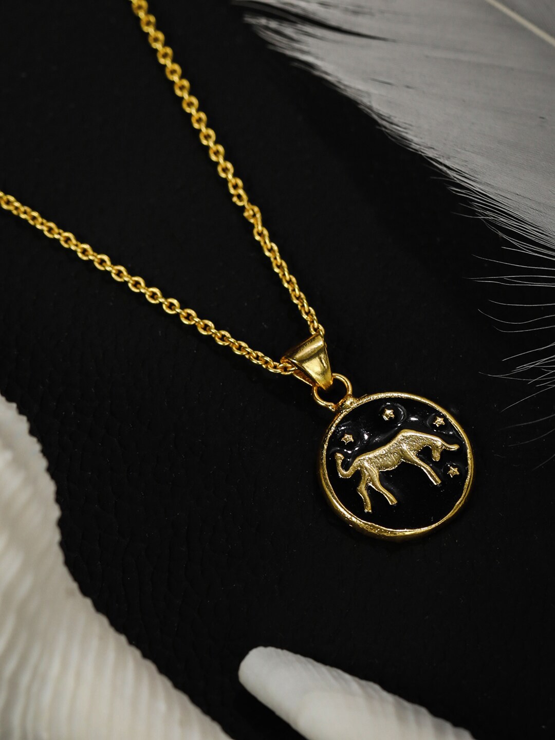 

Priyaasi Gold-Toned & Black Brass Gold-Plated Handcrafted Taurus Zodiac Sign Necklace