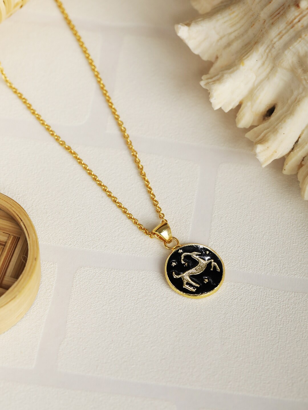 

Priyaasi Gold-Toned & Black Brass Gold-Plated Handcrafted Aries Zodiac Sign Necklace