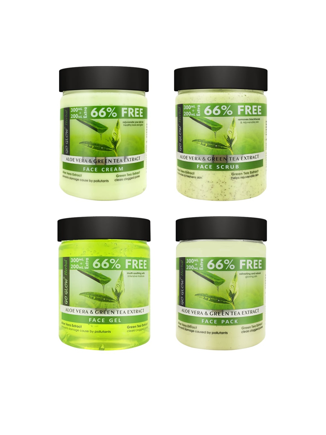 

Berina Pack of 4 Aloevera Face Pack, Cream, Gel & Scrub, 500 ml Each, Transparent
