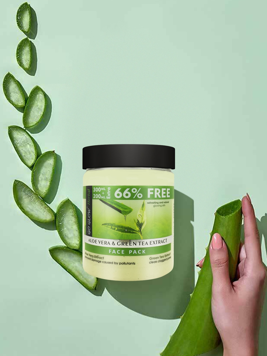 

Go Glow by Berina Aloe Vera & Tea Tree Extract Face Pack 500ml, Transparent