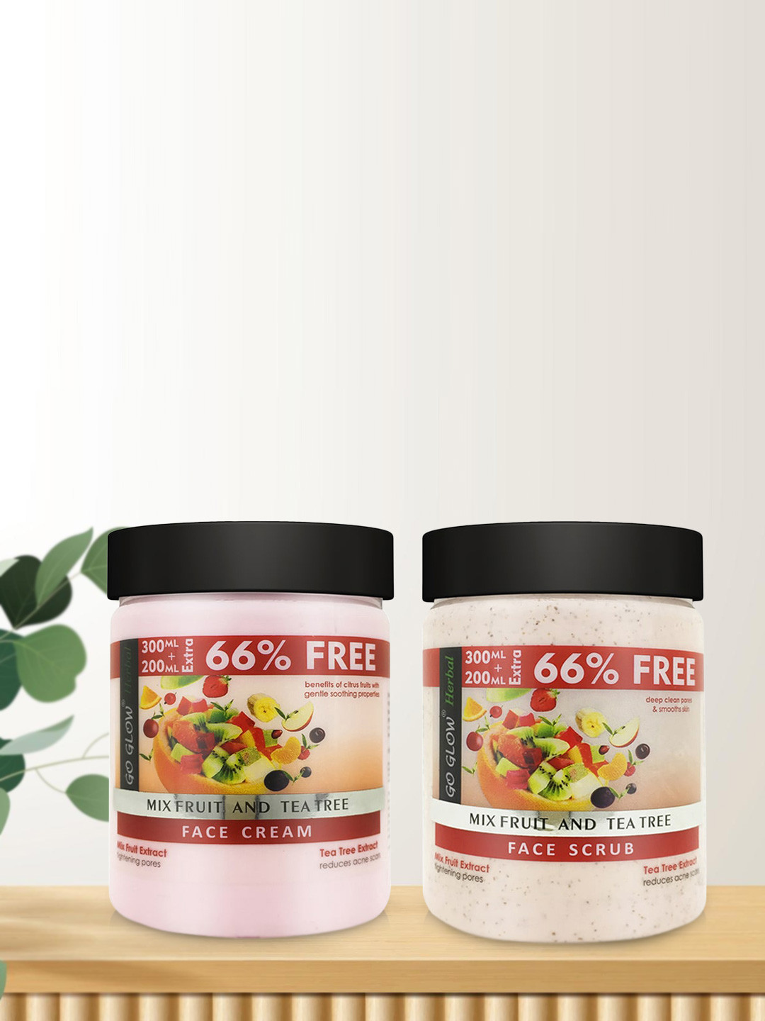 

Go Glow by Berina Combo of Mix Fruit Face Scrub & Cream 500ml Each, Transparent