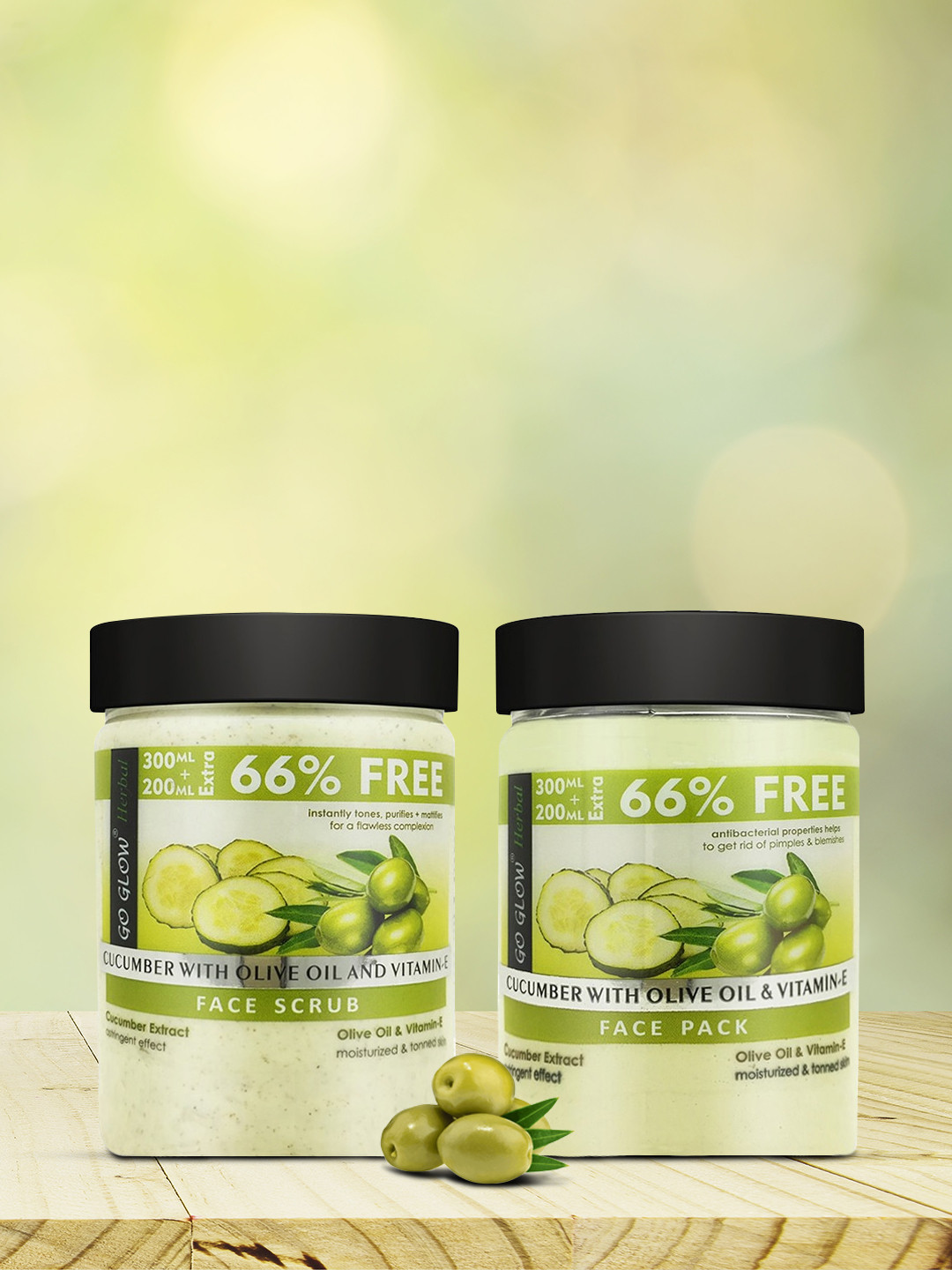 

Berina Pack of 2 Go Glow by Berina Cucumber Face Pack & Scrub 1000ml, Green