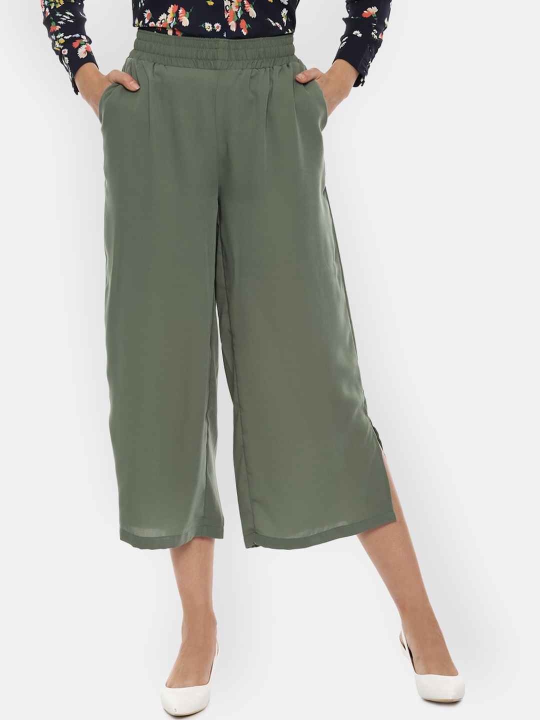

Van Heusen Woman Women Olive Green Solid Culottes