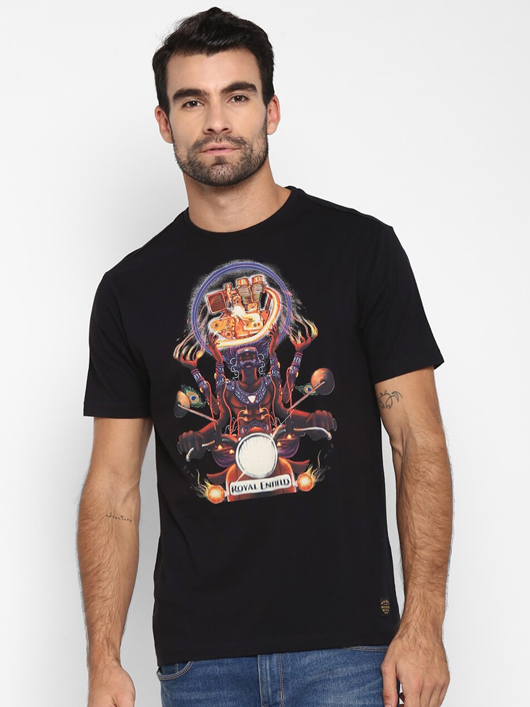 

Royal Enfield Men Black Biker Printed Cotton T-shirt