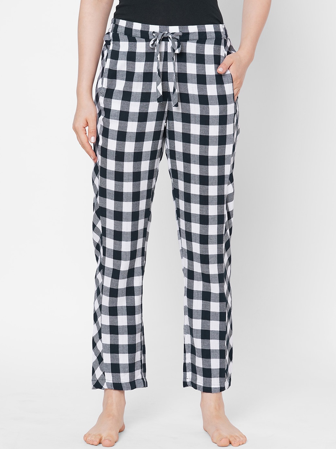 

Mystere Paris Cotton Checked Lounge Pants, Black