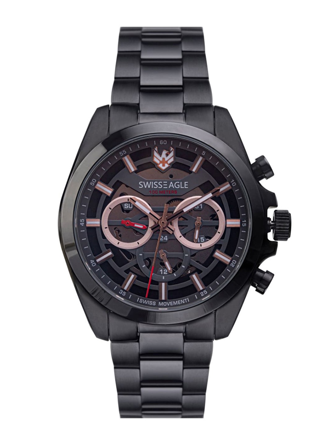 

Swiss Eagle Men Black Dial Silver-Toned Stainless Steel Wrap Around Straps Analogue Watch