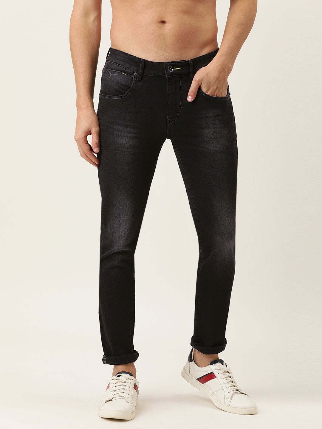 

Flying Machine Men Black Skinny Jackson Fit Low-Rise Light Fade Stretchable Jeans