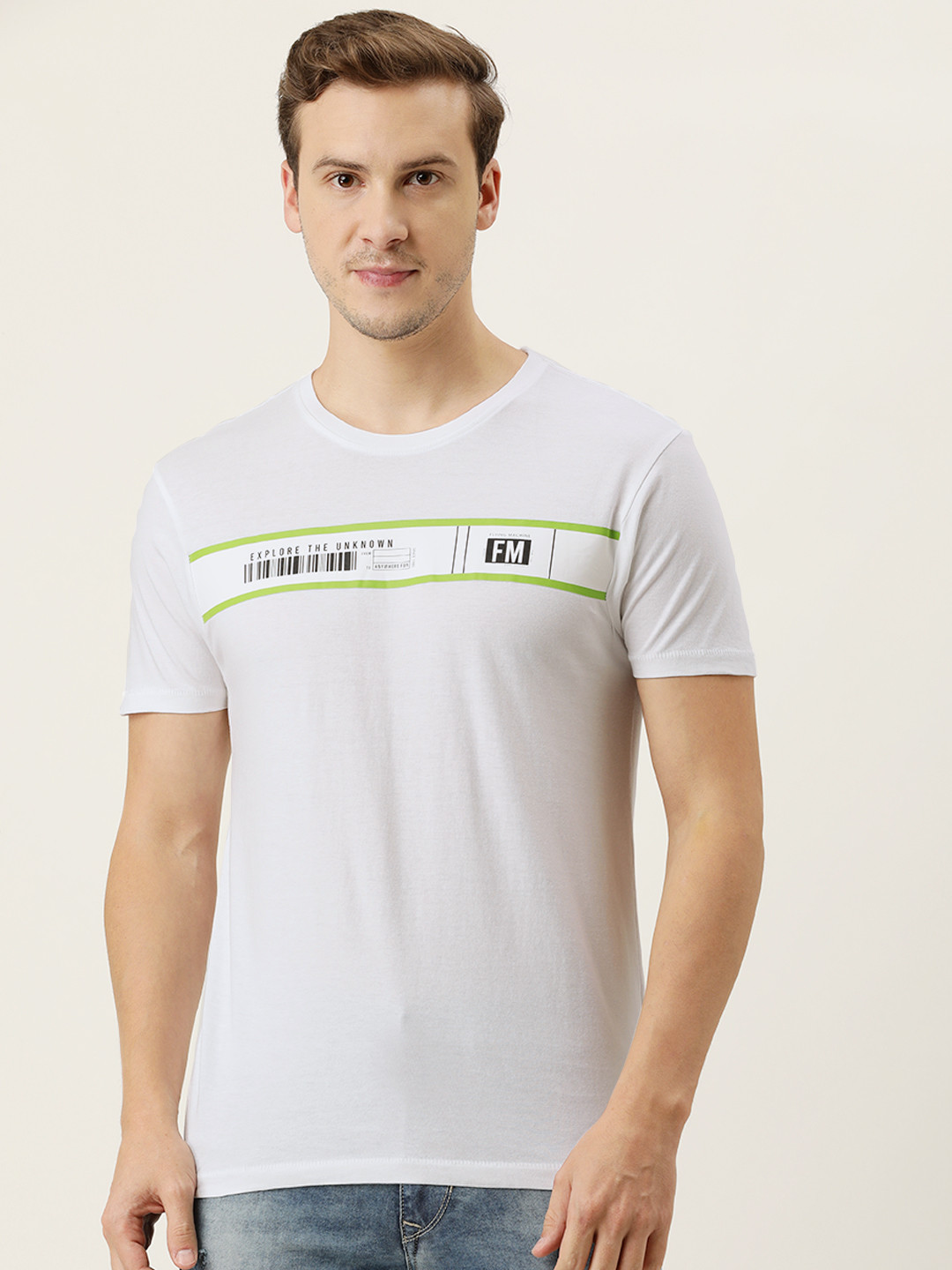 

Flying Machine Men White Typography Printed Pure Cotton T-shirt