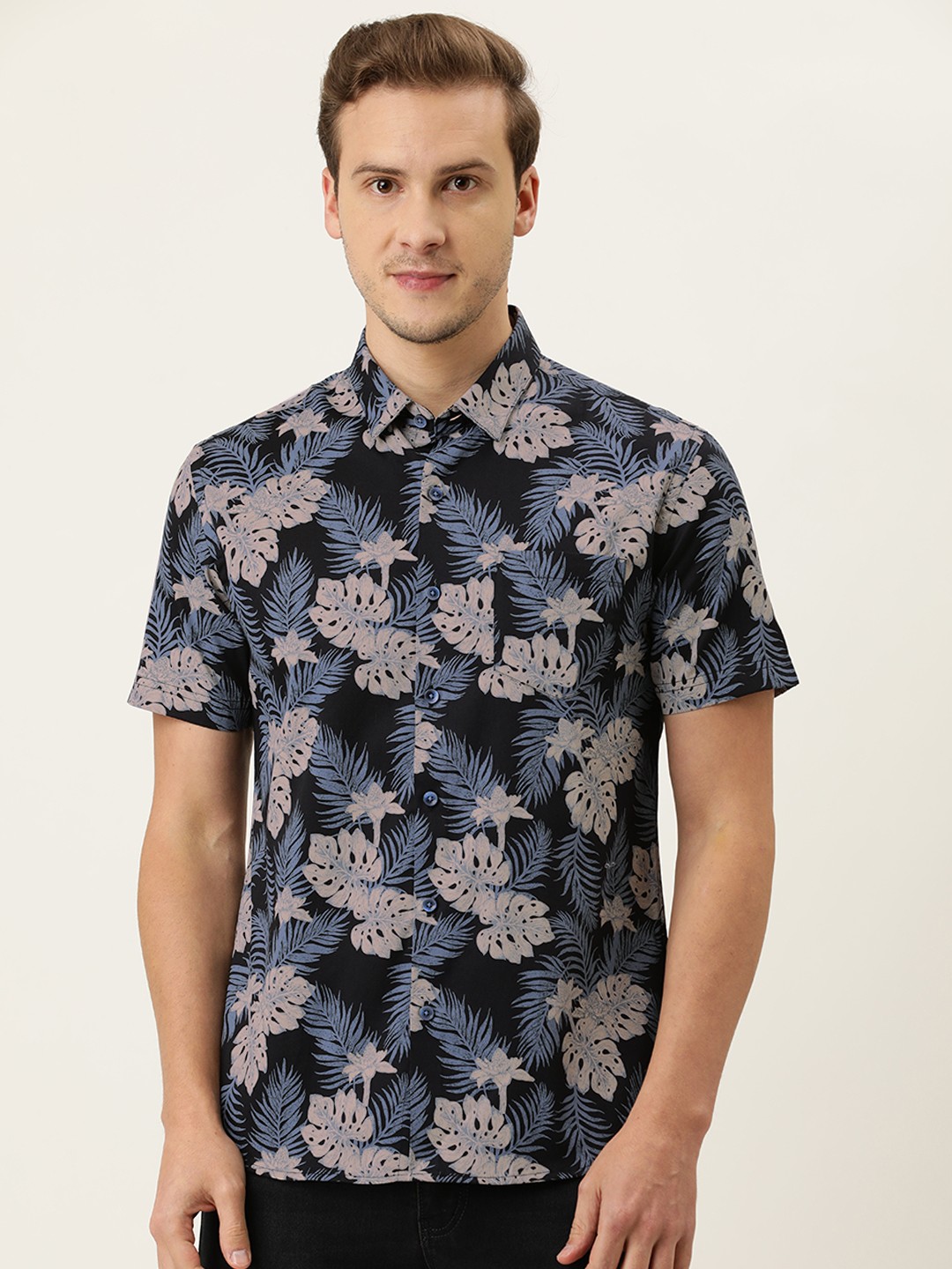 

Flying Machine Men Navy Blue Slim Fit Opaque Printed Casual Shirt