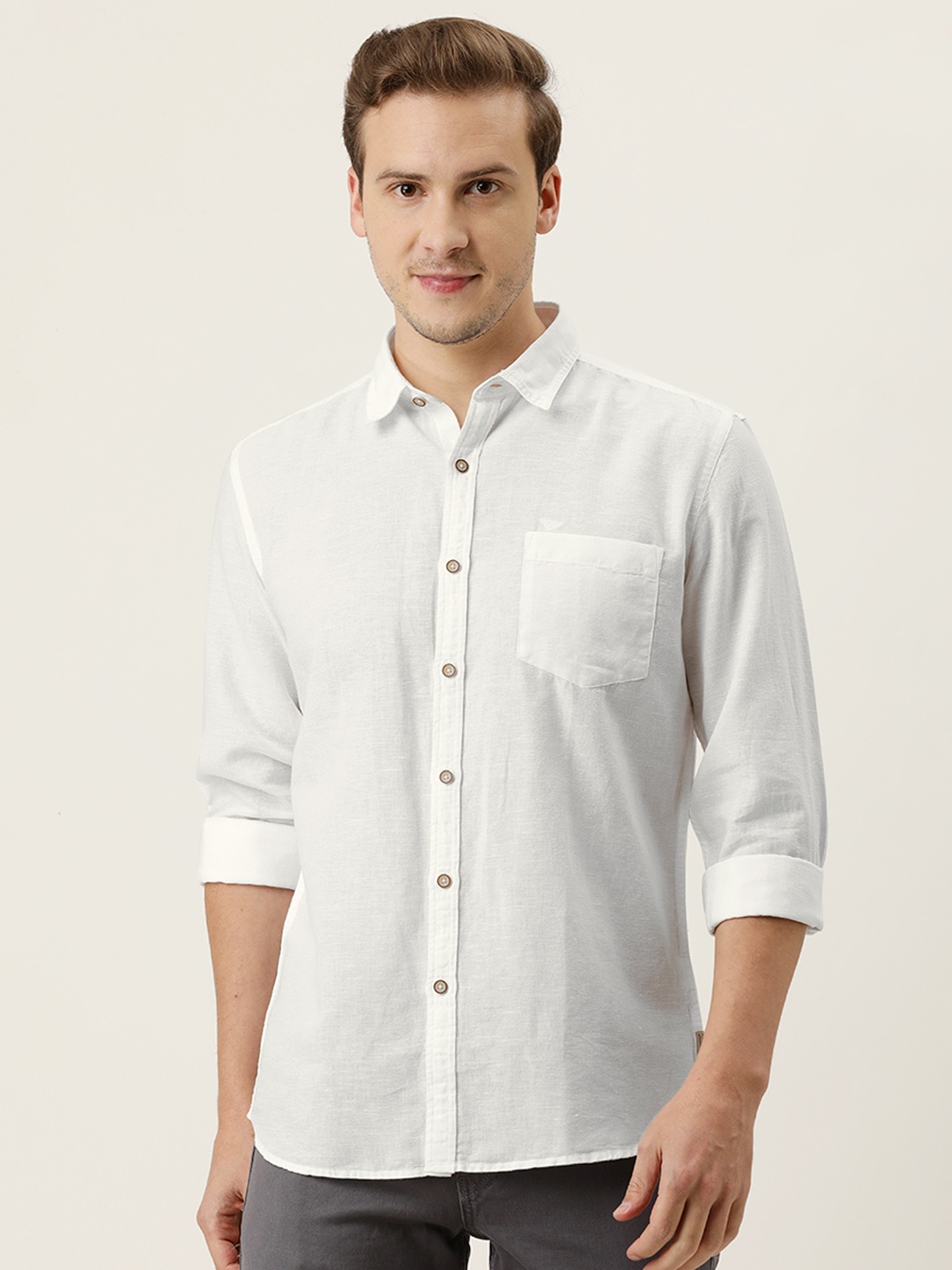 

Flying Machine Men White Opaque Casual Shirt