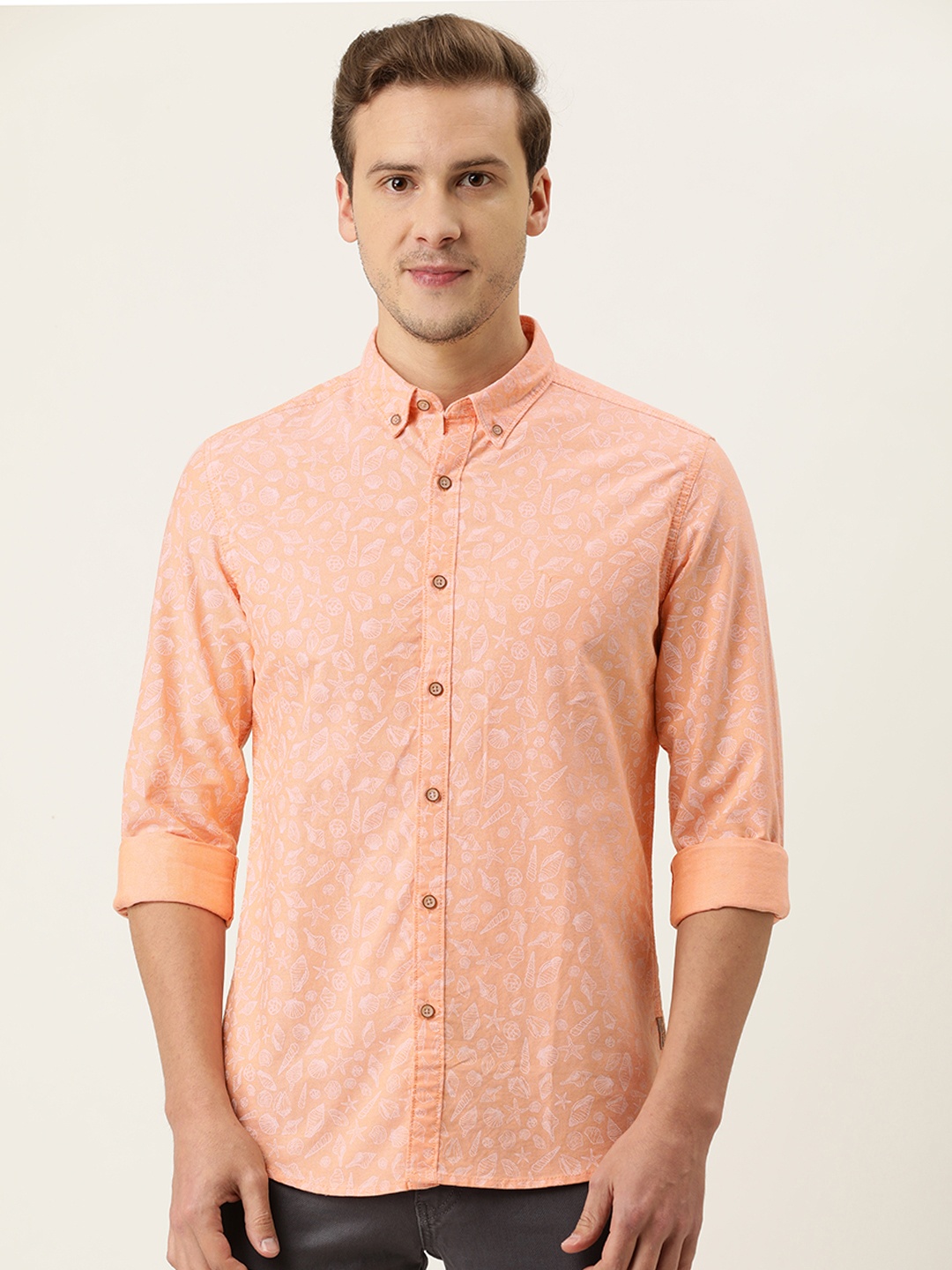 

Flying Machine Men Orange Opaque Printed Casual Shirt