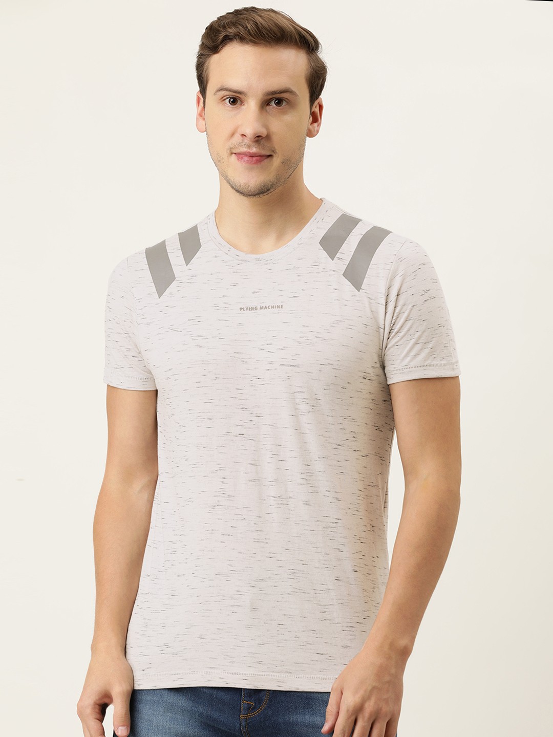

Flying Machine Men Grey Solid Round Neck T-shirt