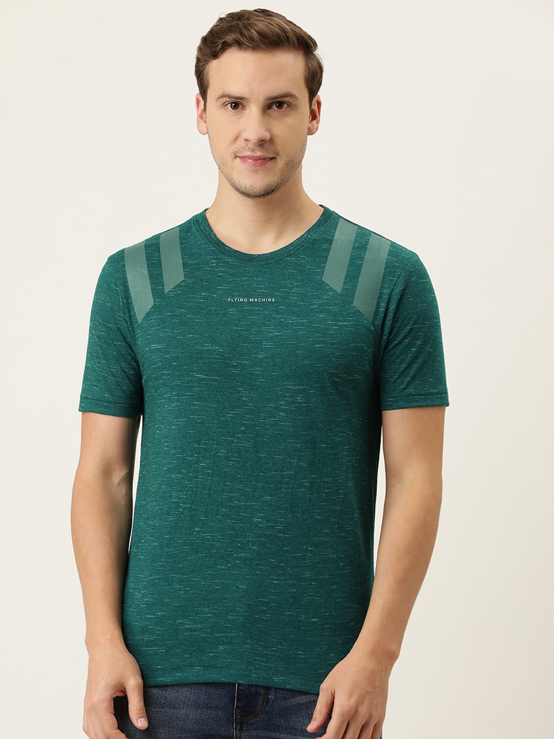 

Flying Machine Men Teal Green Solid Round Neck T-shirt